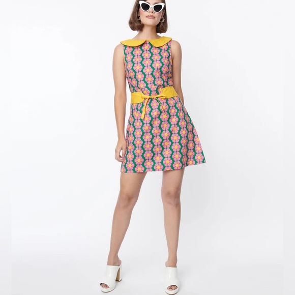 Unique Vintage Smak Parlor Retro 60s Layla Flowered Mini Dress, Sz XL - Picture 3 of 12